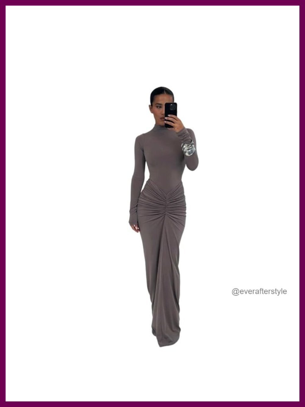Women's Long Sleeve Ruched Bodycon Turtleneck Maxi Dress Casual Party